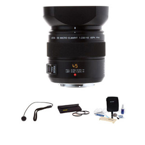  Panasonic 45mm f/2.8 Leica DG Macro-Elmarit Aspherical Lens Kit, Mega O.I.S. for Micro Four Thirds Lens Mount Systems. with Tiffen 46mm Photo Essentials Filter Kit, Lens Cap Leash, Professional Lens Cleaning Kit 