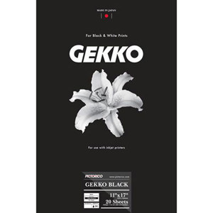  Pictorico Gekko Black, MonoChrome Matte Surface Inkjet Photo Paper, 330gsm, 14 mil., 11x17", 20 Sheets. 
