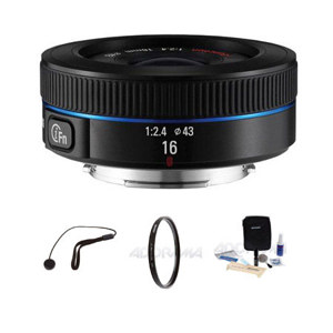  Samsung 16mm f/2.4 Ultra Wide Pancake Lens for NX Cameras - Bundle - with Tiffen 43mm UV Filter, Lens Cap Leash, Professional Lens Cleaning Kit 