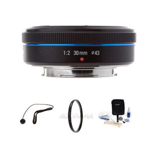  Samsung 30mm f/2.0 NX Pancake Lens for NX Series Digital Cameras - Bundle - with Tiffen 43mm UV Filter, Lens Cap Leash, Professional Lens Cleaning Kit 