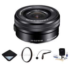  Sony 16-50mm F3.5-5.6 OSS E-mount Retractable (Pancake) Zoom Lens Bundle With 40.5MM MC UV FILTR , Pro Optics Lens wrap , Cleaning Kit , CapKeeper 2 Lens Cap Leash 