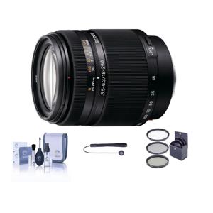  Sony 18-250mm f/3.5-5.6 DT ED a (alpha) Mount Digital SLR High Magnification Zoom Lens Kit, with Tiffen 62mm UV Filter, Lens Cap Leash, Professional Lens Cleaning Kit 