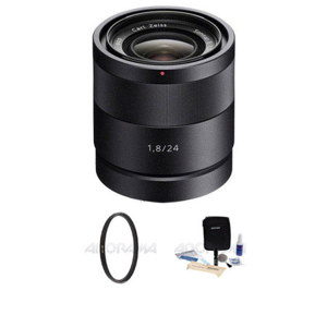  Sony Carl Zeiss 24mm F/1.8 E-Mount Camera Lens - Bundle - with B + W 49mm UV MC Glass Filter, and Lens Cleaning Kit 