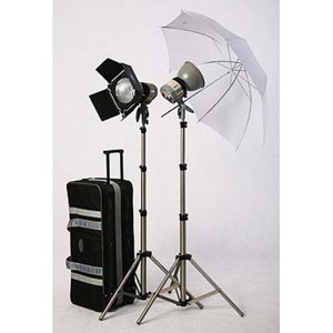  JTL HL-2000 Pro Light Kit with 2 Fan Cooled Superlights, Two 1000 Watt Quartz Bulbs, Light Stands, 4 Leaf Barn Door, Reflectors, 40" White Umbrella & Wheeled Case 