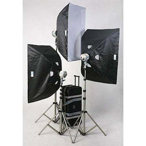  JTL HL-3000 Soft Box Kit with 3 Fan Cooled Superlights, Three 1000 Watt Quartz Bulbs, Light Stands, 40x28" Soft Boxes & Wheeled Carry Case. 