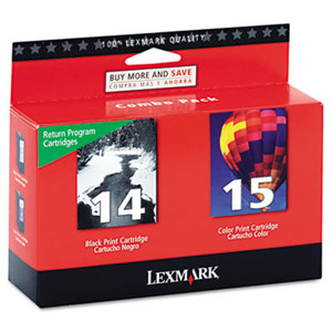  Lexmark No 14/No 15 Black & Color Return Program Print Cartridges for Z2300, Z2320, X2600 and X2650 Printers, 150 & 175 Pages Yield 