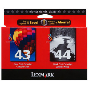  Lexmark Twin-Pack #44XL Black Print Inkjet Cartridge (18Y0144) & #43XL Color Print Cartridge (18Y0143) for Various Printers 