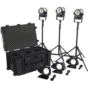  Litepanels Sola 4 Traveler Kit, Includes 3x Sola 4 LED Fresnels, 3x 4-Way Barndoors, 3x Light Stands, 3x AC Power Supply, 3x AC Power Cords, Hard Case 