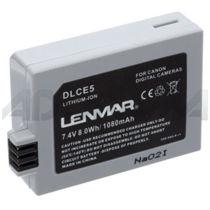 Lenmar DLCE5 Lithium-Ion 7.4v 1080mAh Battery for Canon EOS 450D EOS Digital Rebel XSi EOS Kiss X2 amp; other Digital Cameras Replaces LP-E5 Thumbnail Image