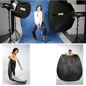  Lastolite 6x7' Collapsible Disc Reversible Dyed Background with Extra 5' Train, Washington, Blended Shades of Medium Gray / Dakota, Blended Shades of Light Gray. 