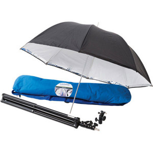  Lastolite LL LU2474F 39" All-in-one Umbrella Kit Includes Umbrella, Stand, Tilthead Shoe Lock, Bag, Silver/White 