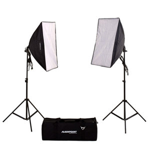  Flashpoint Two Light Softbox kit with Fluorescent Bulbs, Stands and Carrying Case 