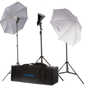  Flashpoint 3 Light Fluorescent Outfit with Stands, Umbrellas, Bulbs, 6" Reflector and Deluxe Case. 