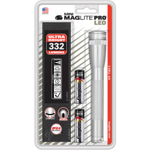  MagLite SP2P10H Mini PRO LED 2-Cell AA Flashlight with Holster, Silver 
