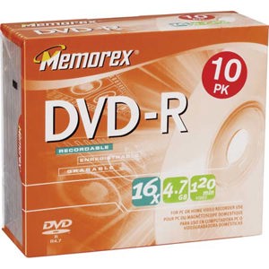 Memorex Disk 16x DVD-R 4.7GB 10-pack In Slim Jewel Box: Picture 1 regular
