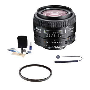  Nikon 24mm f/2.8D ED AF Nikkor Lens -  U.S.A. Warranty - Accessory Bundle with 52mm UV Glass Filter, Lens Cap Leash, Digital Camera and Lens Cleaning Kit 