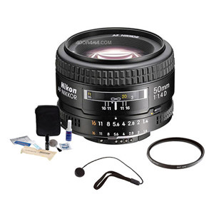  Nikon 50mm f/1.4D AF Nikkor Lens -  U.S.A. Warranty - Accessory Bundle with 52mm UV Filter, Lens Cap Leash, Digital Camera and Lens Cleaning Kit 