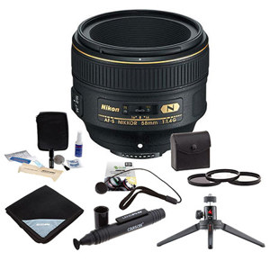  Nikon 58mm f/1.4G AF-S Nikkor Lens U.S.A. Warranty - Bundle With ProOptic 72mm Filter Kit (UV/CPL/ND2), New Leaf 3 Year (Drops & Spills) Warranty, Cleaning Kit, Lens Wrap, Lenspen Lens Cleaner, Aluminum Table Top Tripod With Ballhead, Capleash II 