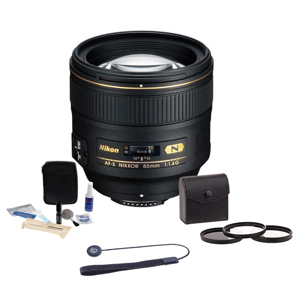  Nikon 85mm f/1.4G IF AF-S Nikkor Lens -  U.S.A. Warranty - Accessory Bundle with Tiffen 77mm Photo Essentials Filter Kit, Lens Cap Leash, Professional Lens Cleaning Kit 