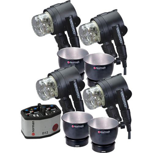 Norman D12-4 Kit, 1200ws Four Light Kit with D12 Power Supply, Four IL2500 Lamp Heads, Four 5DL Reflectors 