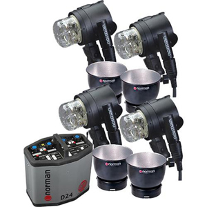 Norman D24R-4 Kit, 2400ws 4 Light Kit with D24R Power Supply, Four IL2500 Lamp Heads, Four 5DL Reflectors 