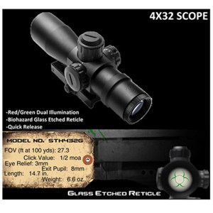  NcSTAR 4x32 Zombie Stryke Rifle Scope with Red / Green Dual Illuminated Biohazzard Etched Glass Reticle 