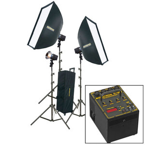 Novatron D1000, 1000 w/s 3 Head & Power Pack Kit with Wheeled Case, 2 Soft Boxes & Light Stands 