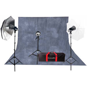  Interfit Photographic Continuous Output 1500 Watt Photo Flood Light Kit, with 3 SXT3200 Heads (3x500w), with Lamps, Stands, Umbrellas, Bag, 23x9' Background & More 