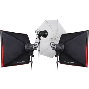  Interfit Photographic EX150 MKII Kit with Three 150 watt Second Monolight Flashes, with Umbrella, Softbox, Bulbs and Stands 