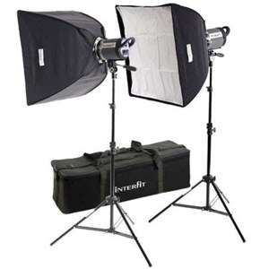  Interfit Photographic INT457 Stellar XD Twin Softbox Kit, with Two 300 Watt Second Monolights, Softboxes, Lightstands & Case 
