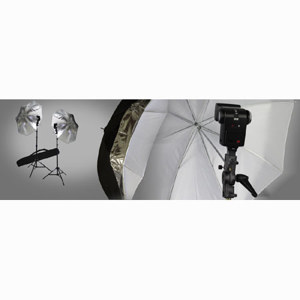  Interfit Photographic Strobie Twin Umbrella Kit with 32" Umbrellas Stands & Brackets & Case, for Shoe Mount Flashes 