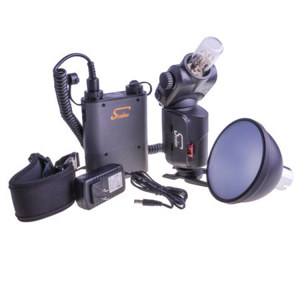  Interfit Photographic STR200 Strobies Pro-Flash 180 W/s Flash Kit with Li-Ion Battery Pack, 4.5" Reflector and Diffuser, Tilts -15 to 90deg. 