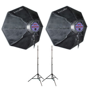  Interfit Photographic INT221 Super Cool-Lite 9 MKII Twin Head Kit, 32W x 18 Lamps, 2x 31" Octobox Softboxes 