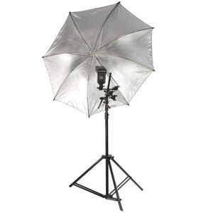  Photoflex Dual Flash 45" Silver Kit, with 45" Silver Umbrella, Stand, Swivel Mount & Dual Shoe Flash Adapter 