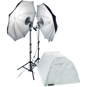  Photoflex First Studio Portrait Kit, with 2 First Star lights, Bulbs, Stands & Umbrellas - Medium Shooting Tent 