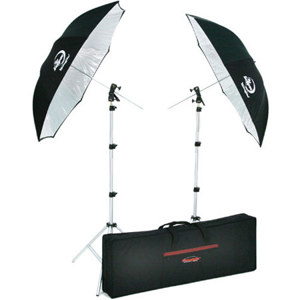  Photogenic Two Eclipse 45" Umbrellas & Mounts with 8' Air-Cushioned Light Stands and Kit Case 