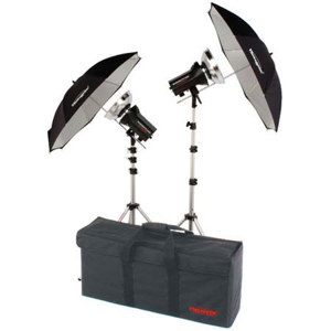  Photogenic Photogenic StudioMax III AC/DC Traveling Studio Kit with 2 AKC 160B Constant-Color Monolights, Umbrellas, Stands & Case, (Battery Not Included). (AKC320BK) 