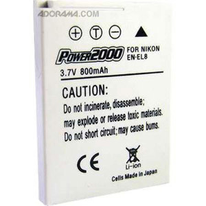 Image :  Power2000 EN-EL8 Replacement Lithium-Ion Rechargeable Battery 7.4v 1200mAh for Select Nikon Digital Cameras 