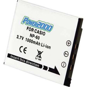 Power2000 NP-60 Replacement Lithium-Ion Rechargeable Battery 3.7v 1000mAh for Casio Card Zoom and Card size High-Speed Cameras Thumbnail Image