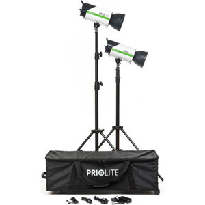  Priolite Freiburg MBX500 2-Light Kit, 2 MBX500 500W/s Monolights, 2x 7.0" Reflectors, 2x 8.2" Light Stand, Wheeled Trolley Bag 