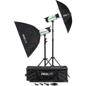  Priolite Leipzig MBX500 2-Light Kit, 2 MBX500 500W/s Monolights, 39" Umbrella, 27.5x39" Softbox, 2x 8.2" Light Stand, Wheeled Bag 