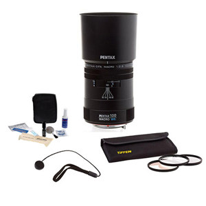  Pentax D-FA 100mm f/2.8 Macro WR (Weather Resistant) Auto Focus Lens Kit, U.S.A., with Tiffen 49mm Photo Essentials Filter Kit, Lens Cap Leash, Professional Lens Cleaning Kit, 