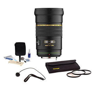  Pentax DA 200mm f/2.8 ED (IF) SDM Auto Focus Lens Kit, U.S.A. with Tiffen 77mm Photo Essentials Filter Kit, Lens Cap Leash, Professional Lens Cleaning Kit, 
