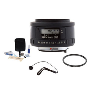  Pentax SMCP-FA 50mm f/1.4 Auto Focus Lens kit, with Tiffen 49mm UV Filter, Lens Cap Leash, Professional Lens Cleaning Kit 