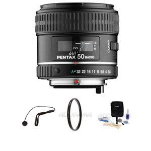  Pentax D-FA 50 f/2.8 Macro Auto Focus Lens Kit, with Tiffen 49mm UV Filter, Lens Cap Leash, Professional Lens Cleaning Kit 
