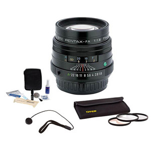  Pentax SMCP-FA 77mm f/1.8 Limited Edition Black Finish Telephoto Lens Kit, with Tiffen 49mm Photo Essentials Filter Kit, Lens Cap Leash, Professional Lens Cleaning Kit, 