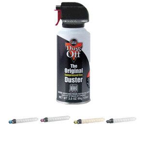  Ricoh 2800 Series Complete Toner Cartridges Bundle with Cyan, Magenta Yellow & Black Cartridges (C/M/Y 15000 Pages Yield each, Black 20000 Pages Yield) & Falcon Dust-Off Junior, 3.5 Oz. spray can, for Aficio MP C2800 / C3300 Printers, 20000 Pages Yield 