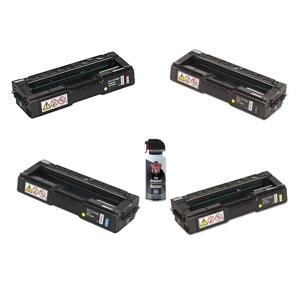  Ricoh 4060 All-in-One Complete Toner Cartridge Bundle, with Cyan/Yellow/Magenta and Black, Cartridges & Falcon Dust-Off Junior, Spray Can (2000 Pages @ 5% Coverage on each) 