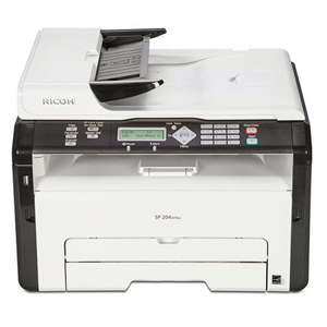  Ricoh SP 204SFNw B&W Multifunction Laser Printer, 23ppm, 1200x600dpi, 151 Sheets Capacity, USB 2.0/Ethernet/Wi-Fi - Print, Copy, Scan, Fax 