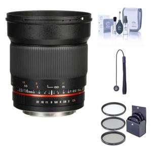 Rokinon 16mm F/2.0 ED AS UMC CS Lens for Canon EF-S Mount - Bundle - with Pro Optic 77mm Digital Essentials Filter Kit, Flashpoint CapKeeper CK2 Lens Cap Leash, and Adorama 1836A Cleaning Kit for Optics and Cameras